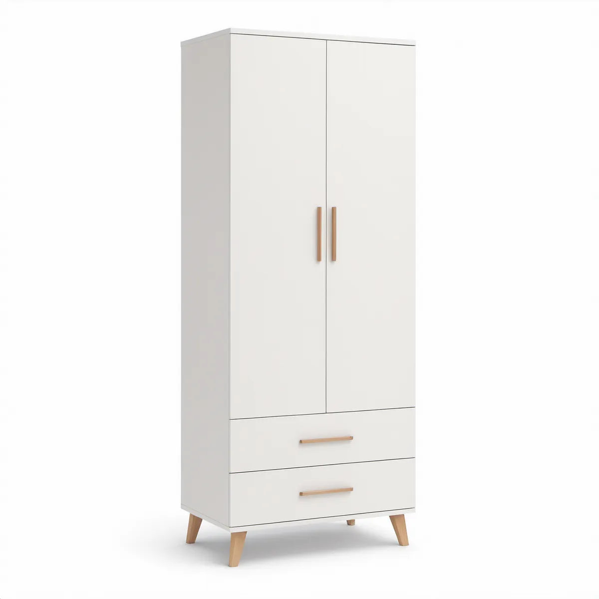 Kleiderschrank mit 2 Türen und 2 Schubladen, 80 x 52 x 180 cm, Weiss/Naturholz