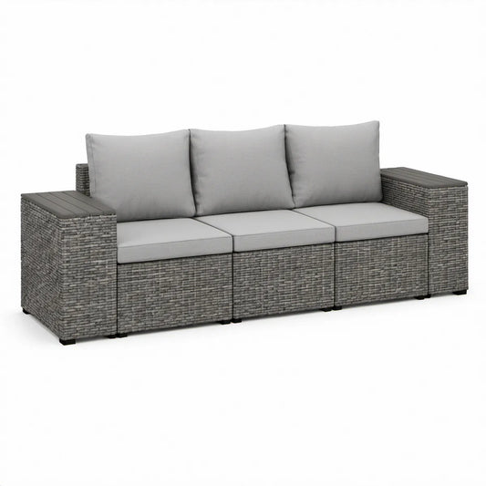 3-Sitzer Gartensofa aus PE-Rattan, 210 x 75 x 70 cm, Grau/Hellgrau