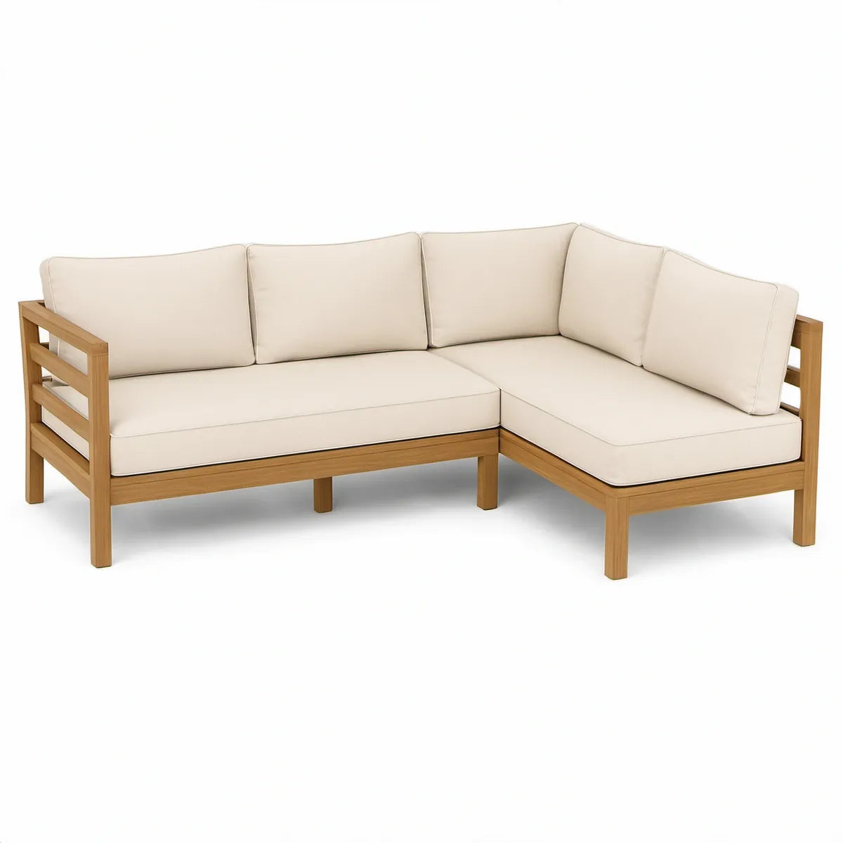 Garten-Ecksofa 3-Sitzer in L-Form aus massivem Akazienholz, Beige/Naturbraun, 198 x 148 x 76 cm