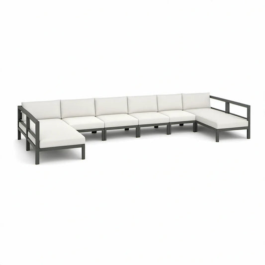 6-teiliges Lounge-Set in U-Form, Aluminium, Weiss/Anthrazit, 420 x 140 x 65 cm