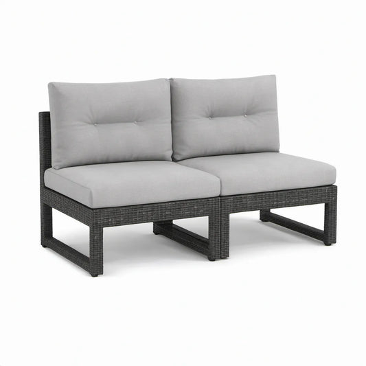 2-teiliges Gartensofa für 2 Personen aus PE-Rattan, Dunkelgrau/Hellgrau, 140 x 70 x 70 cm