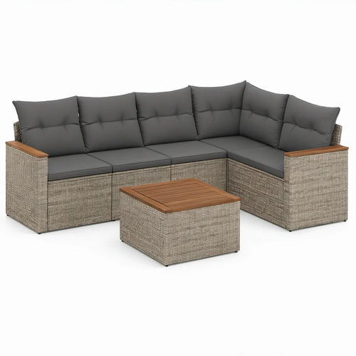 5-teiliges Gartenlounge-Set in L-Form mit Couchtisch, Grau/Anthrazit/Braun, 210 x 210 x 63 cm