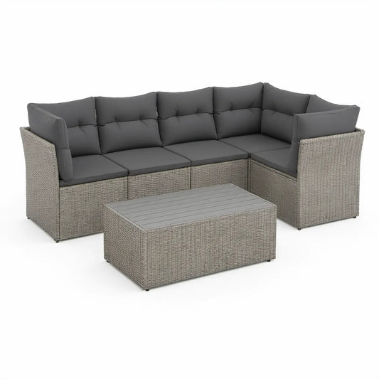 5-Sitzer Garten-Ecklounge mit Couchtisch, 250 x 190 x 85 cm, Polyrattan und Aluminium, Grau/Anthrazit